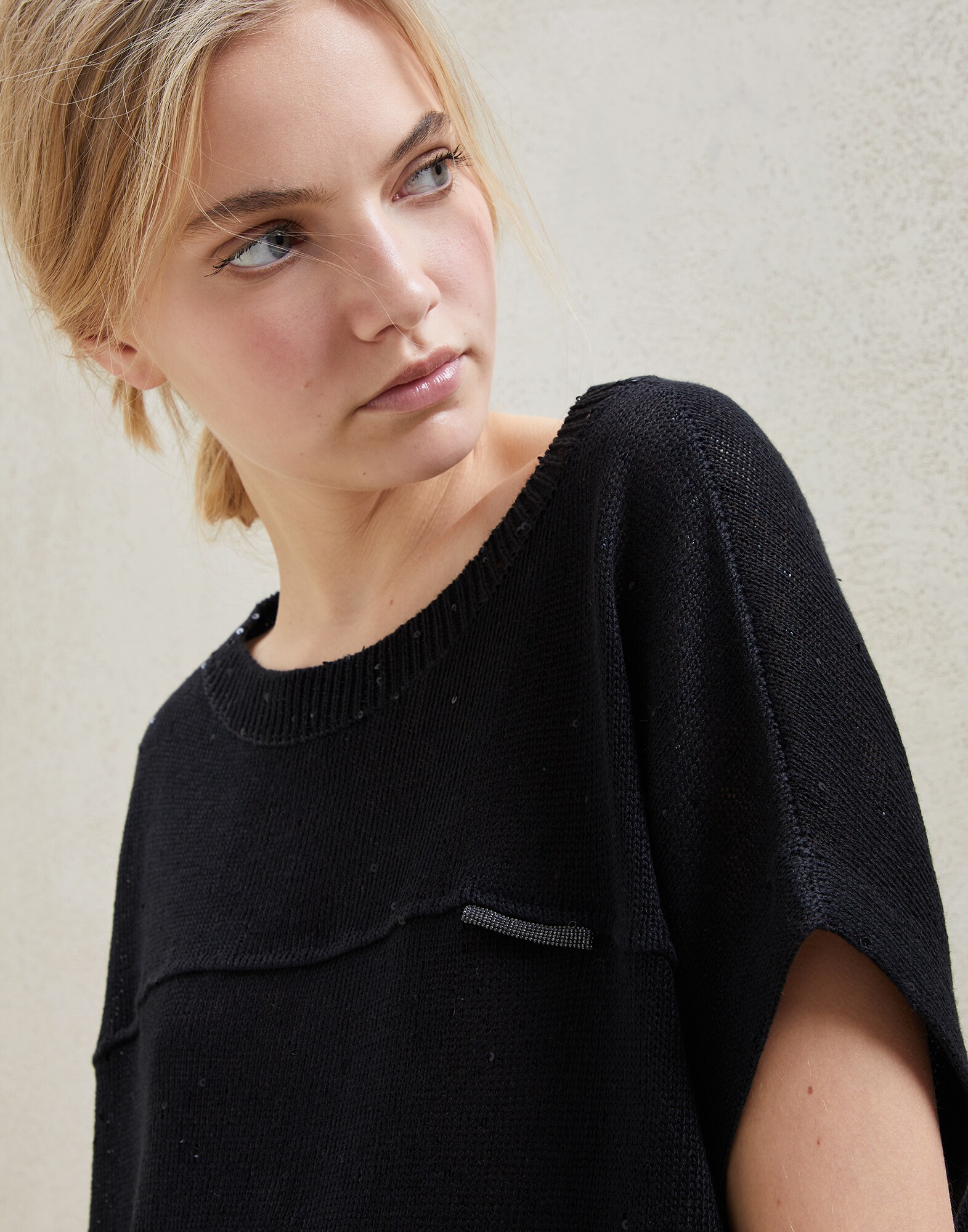 Pull en lin et soie Noir Femme - Brunello Cucinelli
