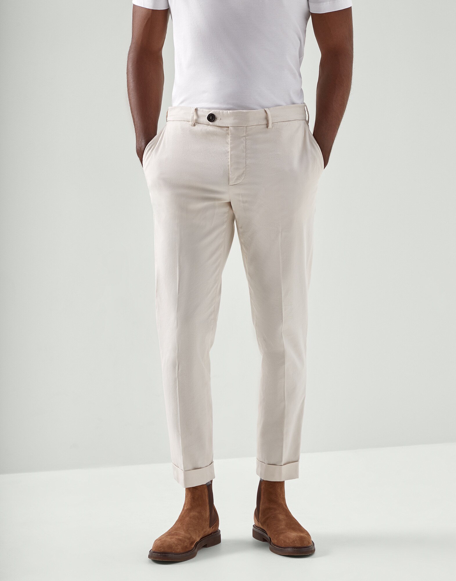 Brunello Cucinelli Cotton High-rise Straight-leg Trousers in White Slacks and Chinos Slacks and Chinos Brunello Cucinelli Trousers Womens Trousers 