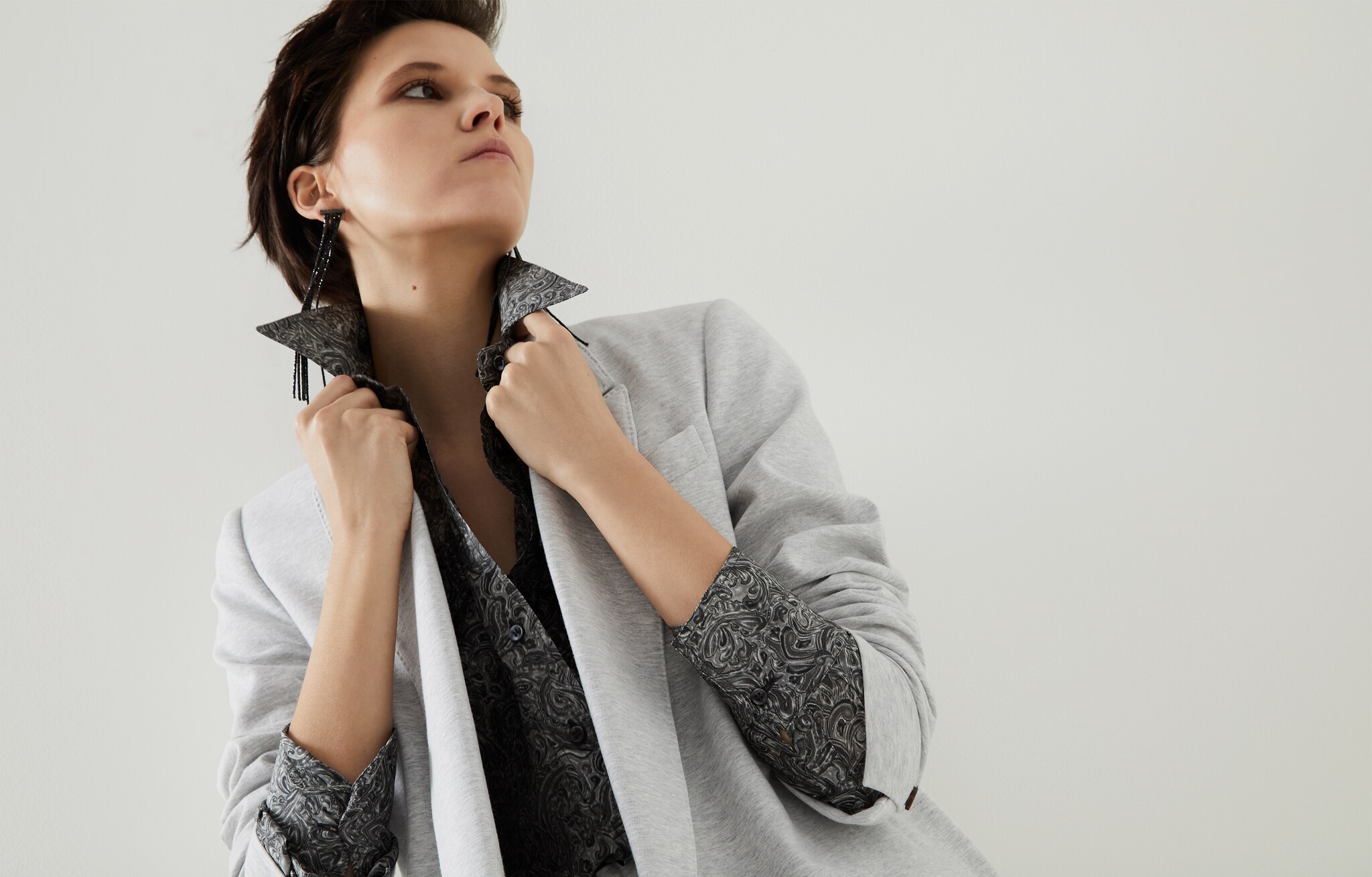 Lightweight French terry blazer Silver Woman - Brunello Cucinelli