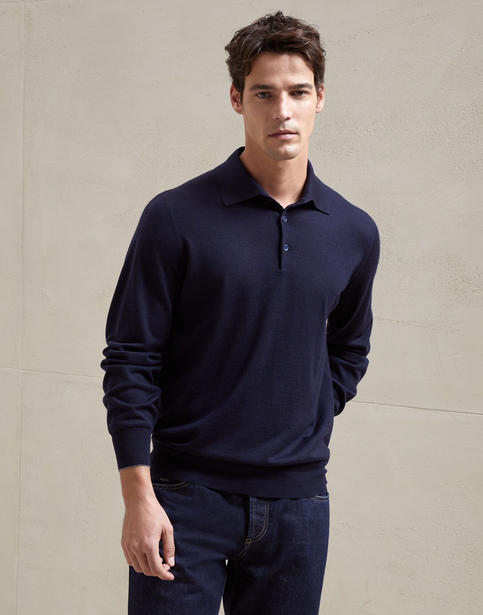 Polo-style sweater Navy Blue Man - Brunello Cucinelli