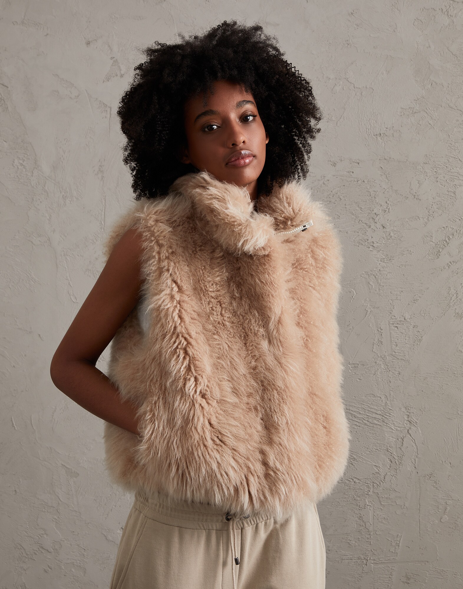 Veste sans manches en peau de mouton Chameau Femme - Brunello Cucinelli