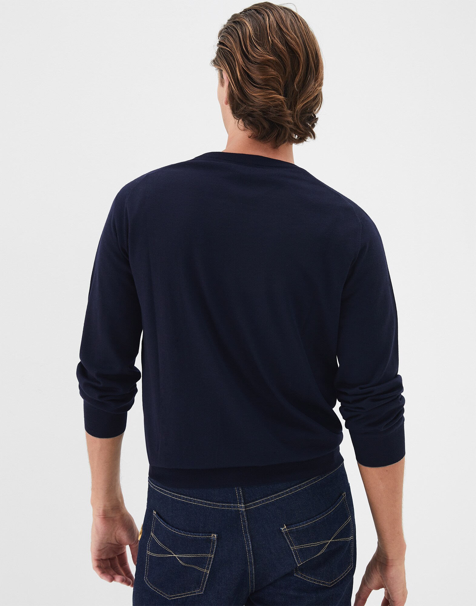 Crewneck Sweater Navy Blue Man 2 - Brunello Cucinelli