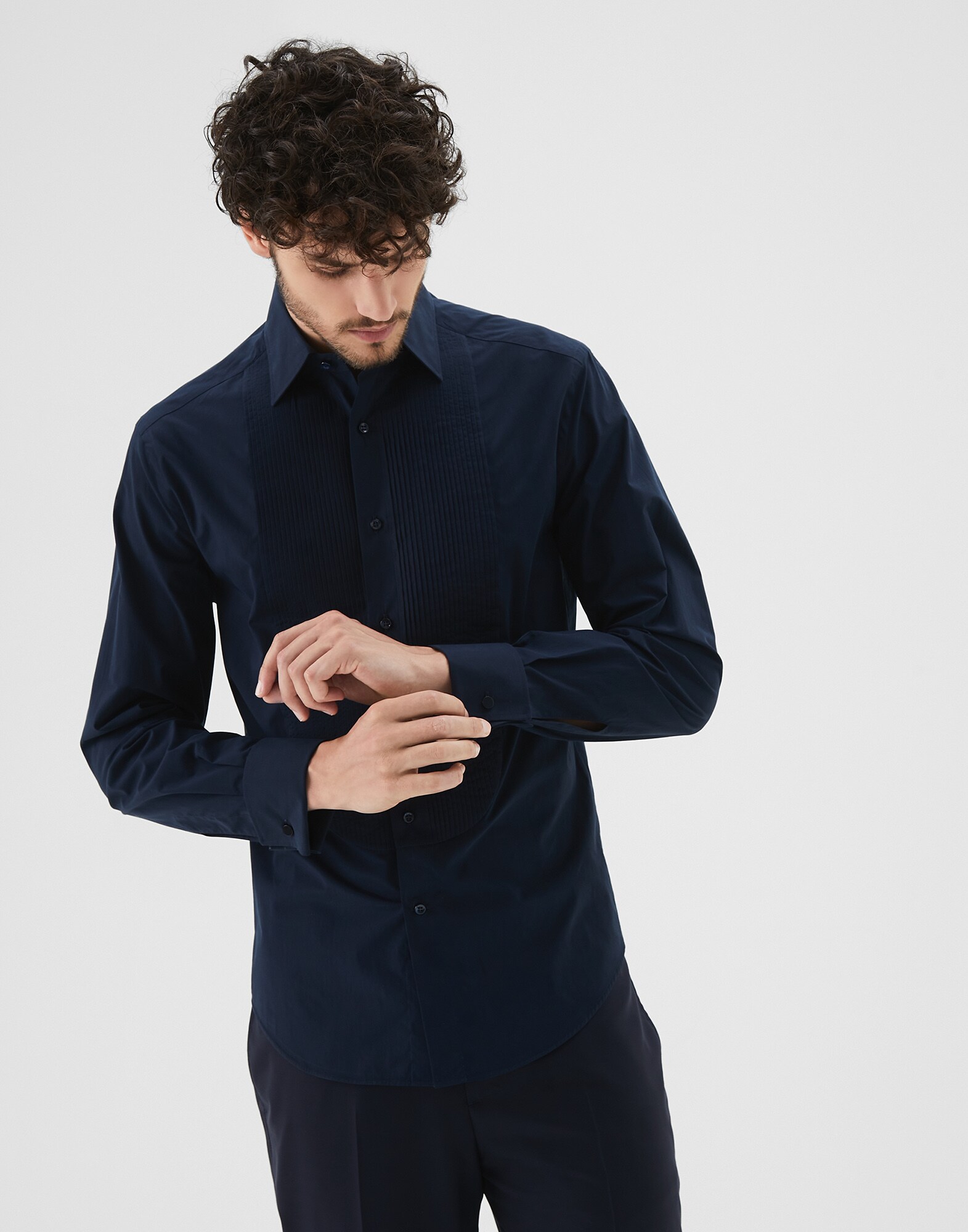 Tuxedo Shirt Navy Blue Man 1 - Brunello Cucinelli